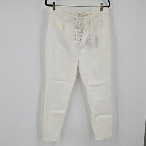 Good American High Rise Lace-Up Cream Jeans Size 16 NWT